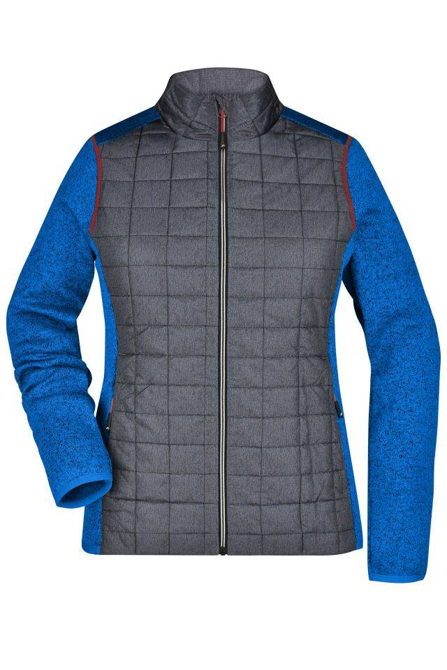 Ladies' Knitted Hybrid Jacket Strickfleecejacke im stylischen Materialmix grau/blau, Gr. M