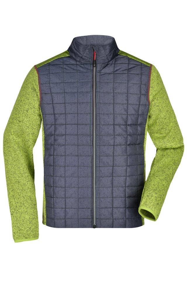 Men's Knitted Hybrid Jacket Strickfleecejacke im stylischen Materialmix grau/grün, Gr. L