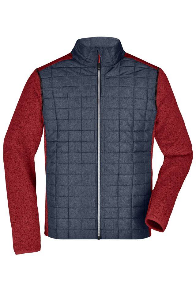 Men's Knitted Hybrid Jacket Strickfleecejacke im stylischen Materialmix rot/grau, Gr. XXL