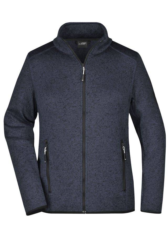 Ladies' Knitted Fleece Jacket Modische Strickfleece Jacke mit Stehkragen grau, Gr. XL