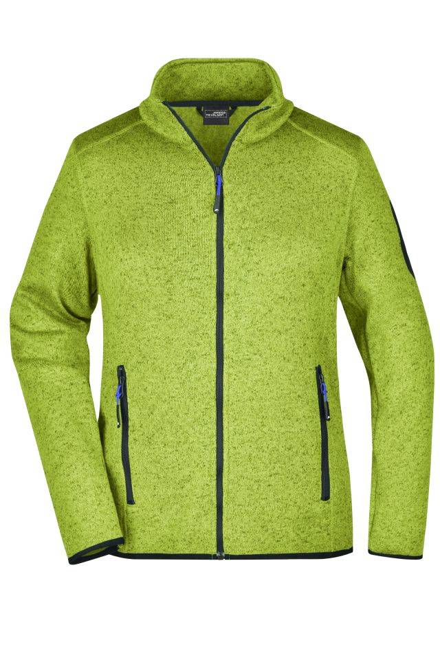 Ladies' Knitted Fleece Jacket Modische Strickfleece Jacke mit Stehkragen grün/blau, Gr. M