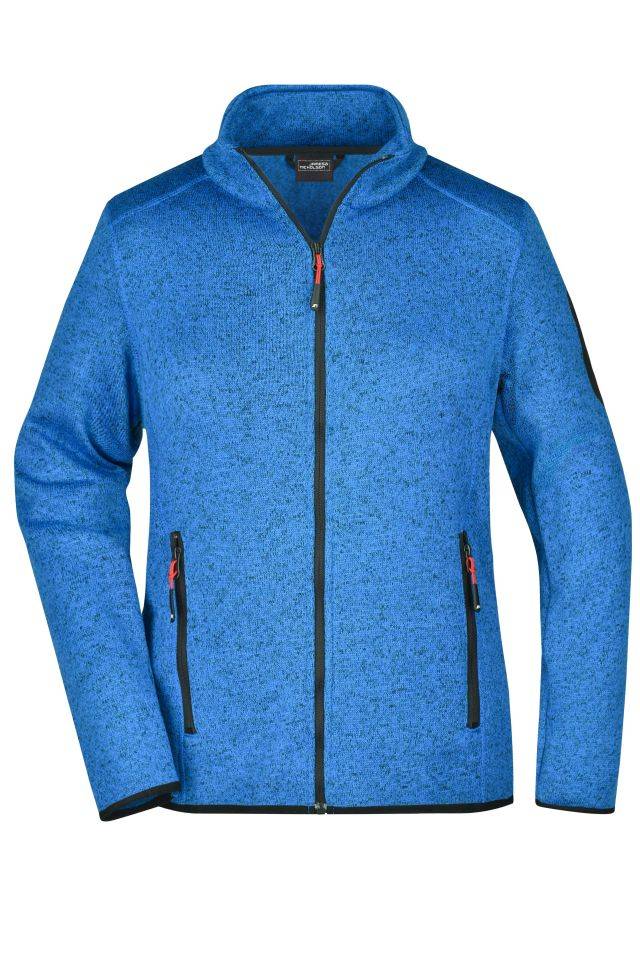 Ladies' Knitted Fleece Jacket Modische Strickfleece Jacke mit Stehkragen blau/rot, Gr. XXL