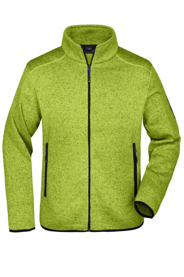 Men's Knitted Fleece Jacket Modische Strickfleece Jacke mit Stehkragen grün/blau, Gr. L