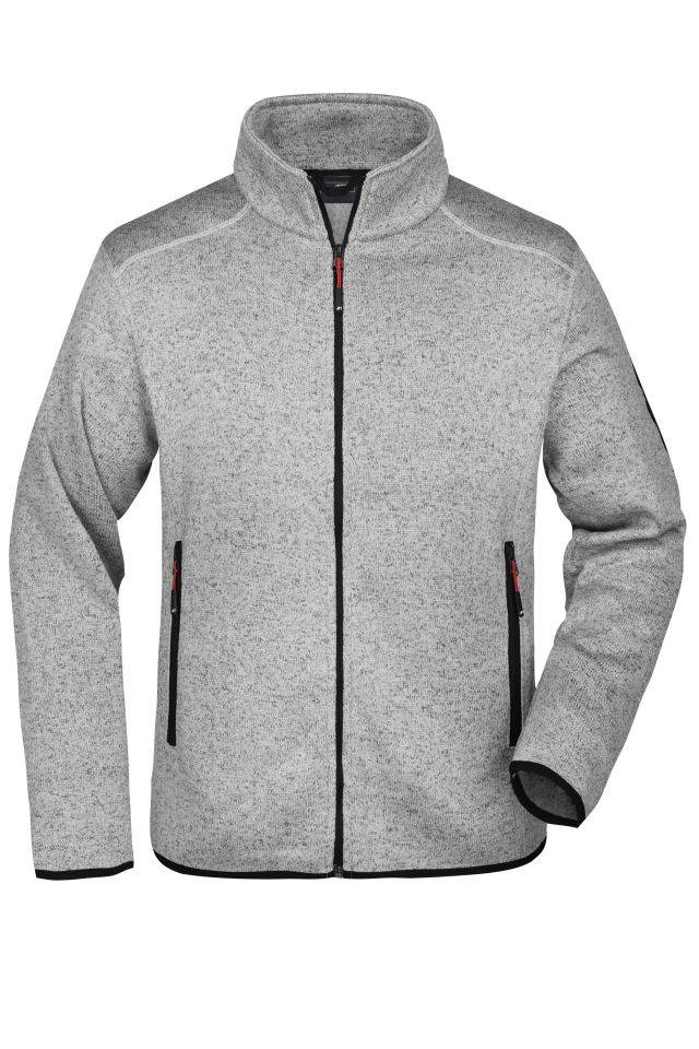 Men's Knitted Fleece Jacket Modische Strickfleece Jacke mit Stehkragen rot/grau, Gr. S