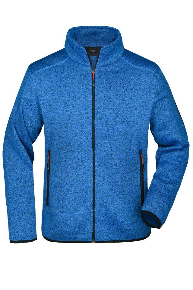 Men's Knitted Fleece Jacket Modische Strickfleece Jacke mit Stehkragen blau/rot, Gr. M