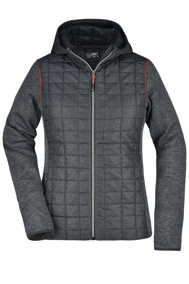 Ladies' Knitted Hybrid Jacket Strickfleecejacke im stylischen Materialmix grau, Gr. XL