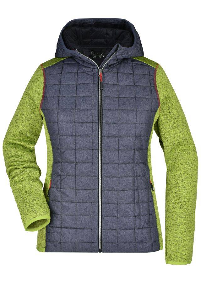 Ladies' Knitted Hybrid Jacket Strickfleecejacke im stylischen Materialmix grau/grün, Gr. S