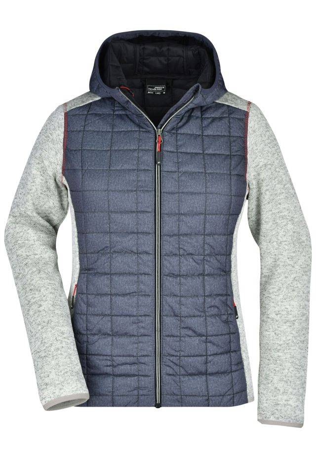 Ladies' Knitted Hybrid Jacket Strickfleecejacke im stylischen Materialmix grau, Gr. XXL