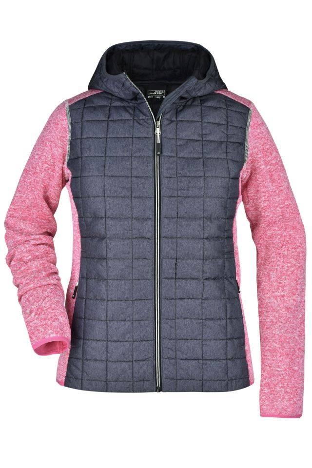 Ladies' Knitted Hybrid Jacket Strickfleecejacke im stylischen Materialmix grau/pink, Gr. M