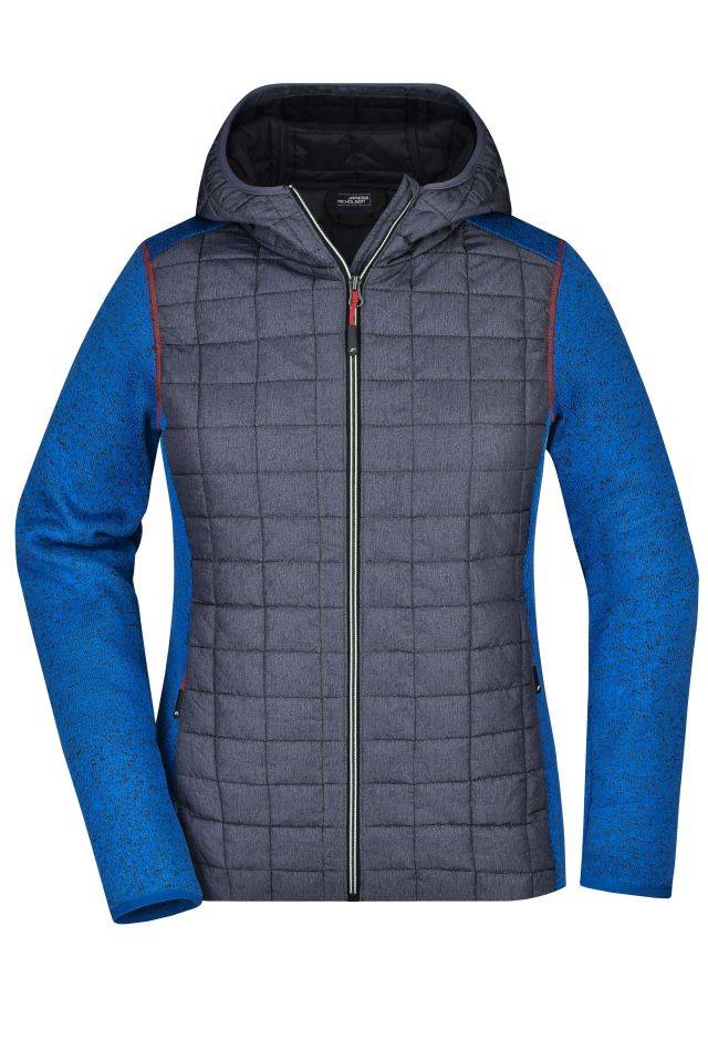 Ladies' Knitted Hybrid Jacket Strickfleecejacke im stylischen Materialmix grau/blau, Gr. S