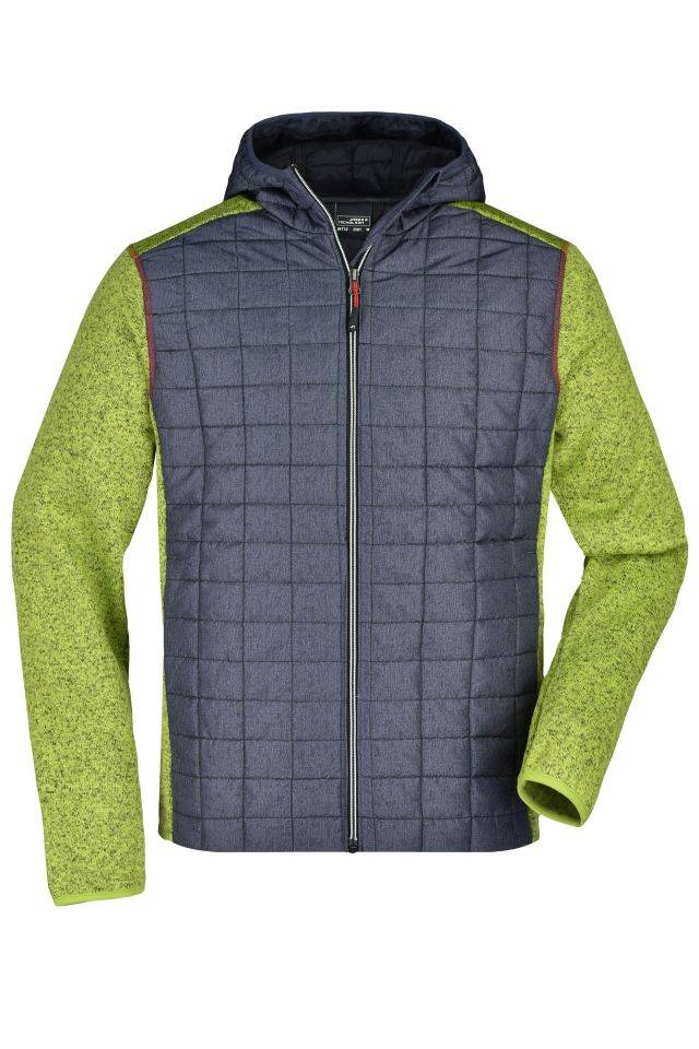 Men's Knitted Hybrid Jacket Strickfleecejacke im stylischen Materialmix grau/grün, Gr. M