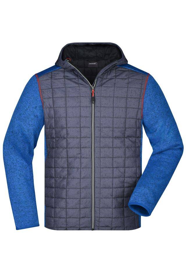 Men's Knitted Hybrid Jacket Strickfleecejacke im stylischen Materialmix grau/blau, Gr. XXL