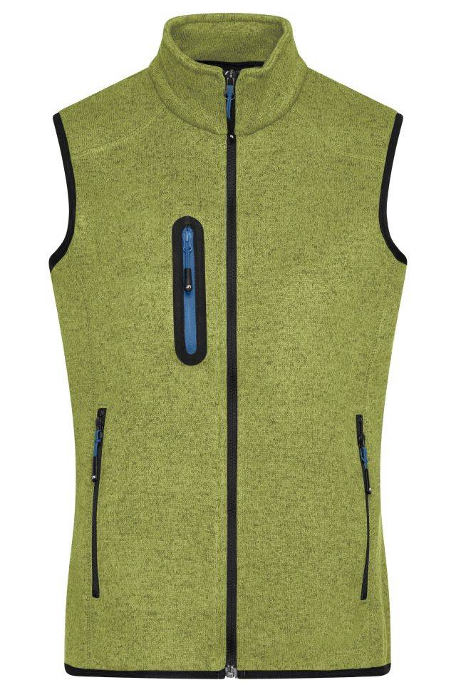 Ladies' Knitted Fleece Vest Strickfleece Weste mit Stehkragen grün/blau, Gr. L