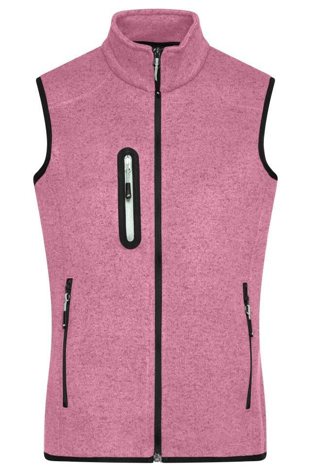 Ladies' Knitted Fleece Vest Strickfleece Weste mit Stehkragen pink/weiß, Gr. S