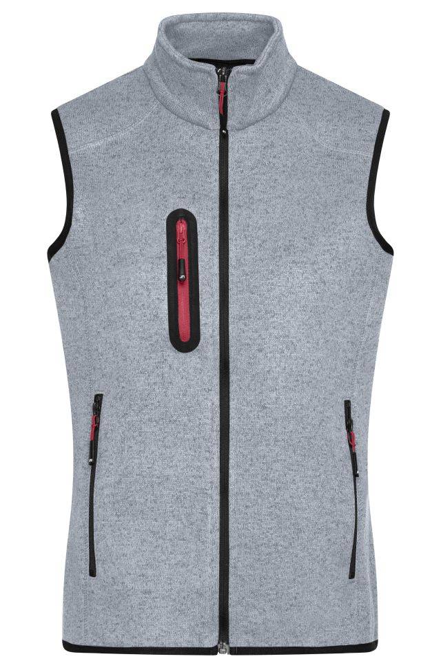 Men's Knitted Fleece Vest Strickfleece Weste mit Stehkragen rot/grau, Gr. L