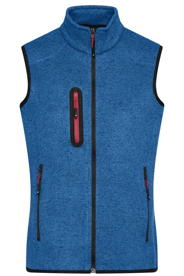Men's Knitted Fleece Vest Strickfleece Weste mit Stehkragen blau/rot, Gr. L
