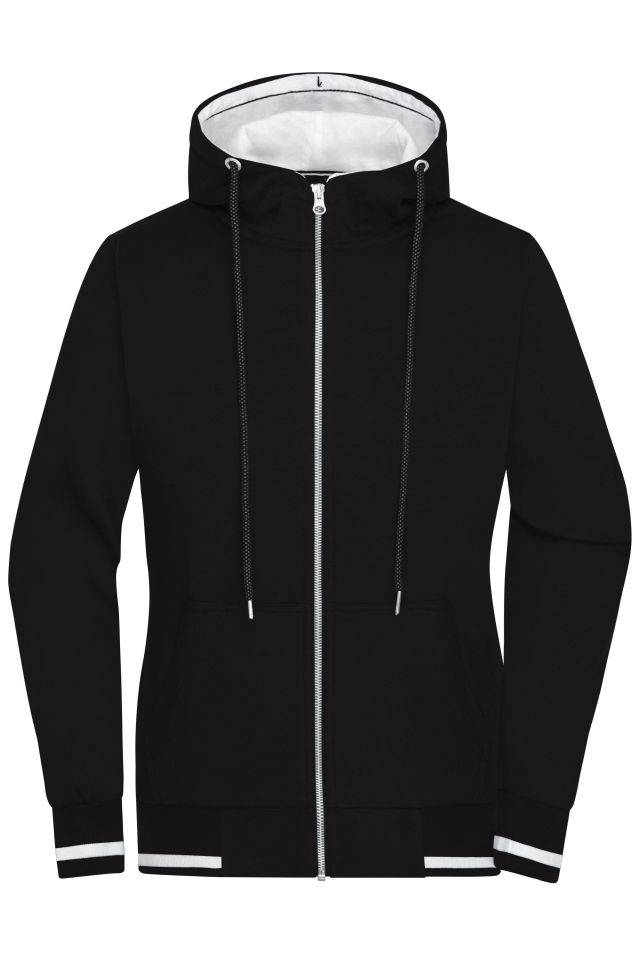 Ladies' Club Sweat Jacket Sweat-Jacke mit Reißverschluss und Kapuze weiß/schwarz, Gr. M