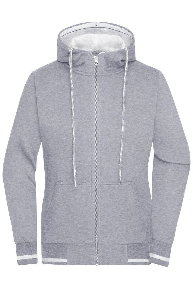 Ladies' Club Sweat Jacket Sweat-Jacke mit Reißverschluss und Kapuze weiß/grau, Gr. M