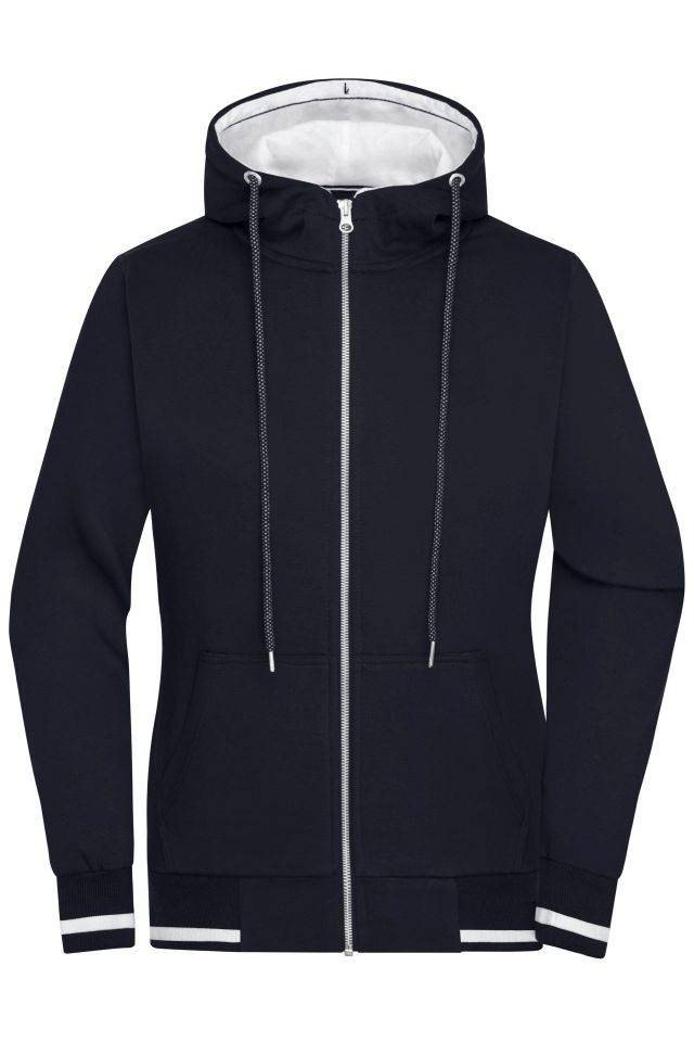 Ladies' Club Sweat Jacket Sweat-Jacke mit Reißverschluss und Kapuze weiß/blau, Gr. S