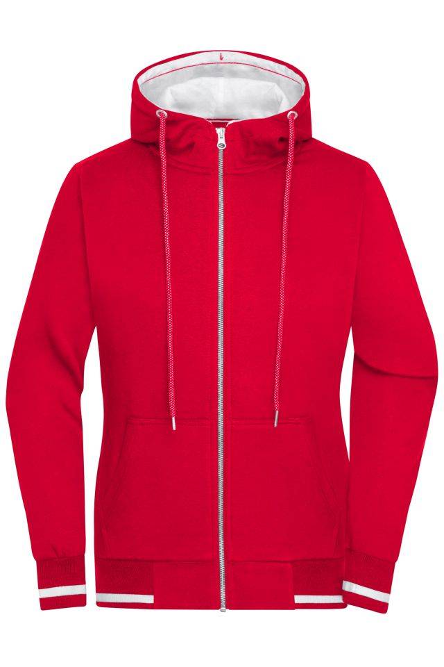 Ladies' Club Sweat Jacket Sweat-Jacke mit Reißverschluss und Kapuze weiß/rot, Gr. XXL