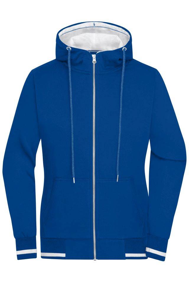 Ladies' Club Sweat Jacket Sweat-Jacke mit Reißverschluss und Kapuze weiß/blau, Gr. M
