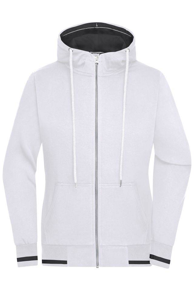 Ladies' Club Sweat Jacket Sweat-Jacke mit Reißverschluss und Kapuze weiß/blau, Gr. M