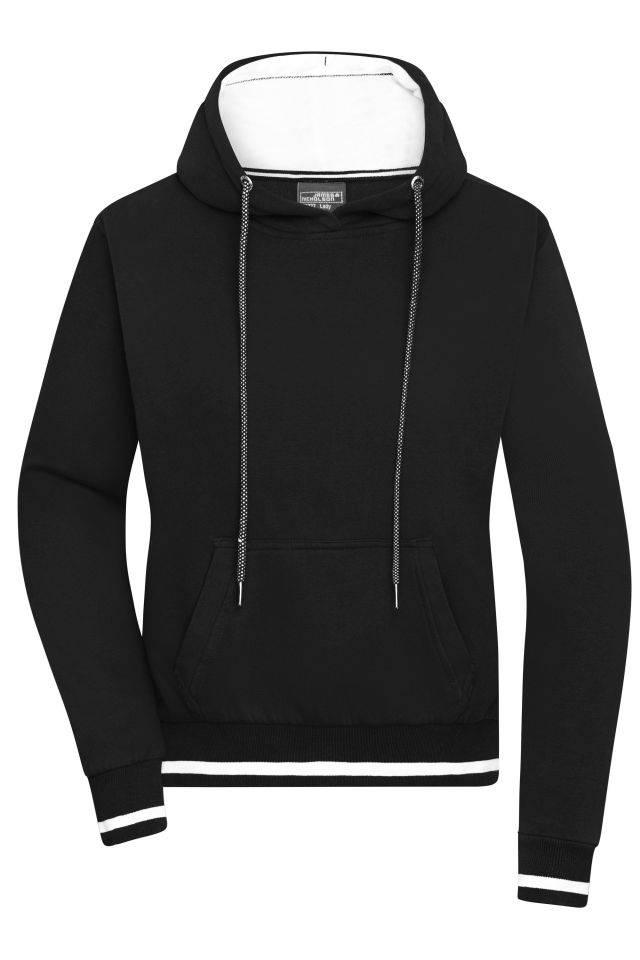 Ladies' Club Hoody Kapuzensweat im modischen Design weiß/schwarz, Gr. L
