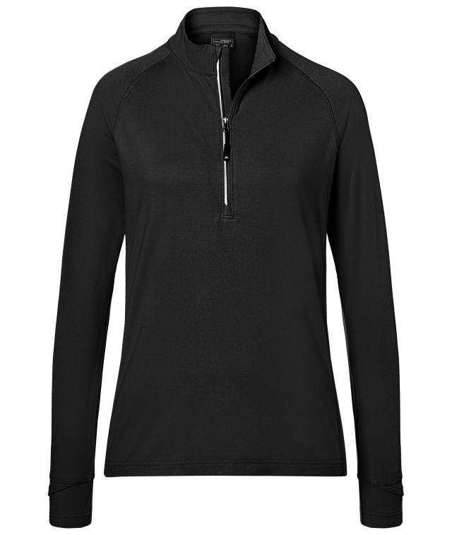 Ladies' Sports Shirt Half-Zip Langarm-Shirt mit Reißverschluss für Sport und Freizeit schwarz, Gr. L