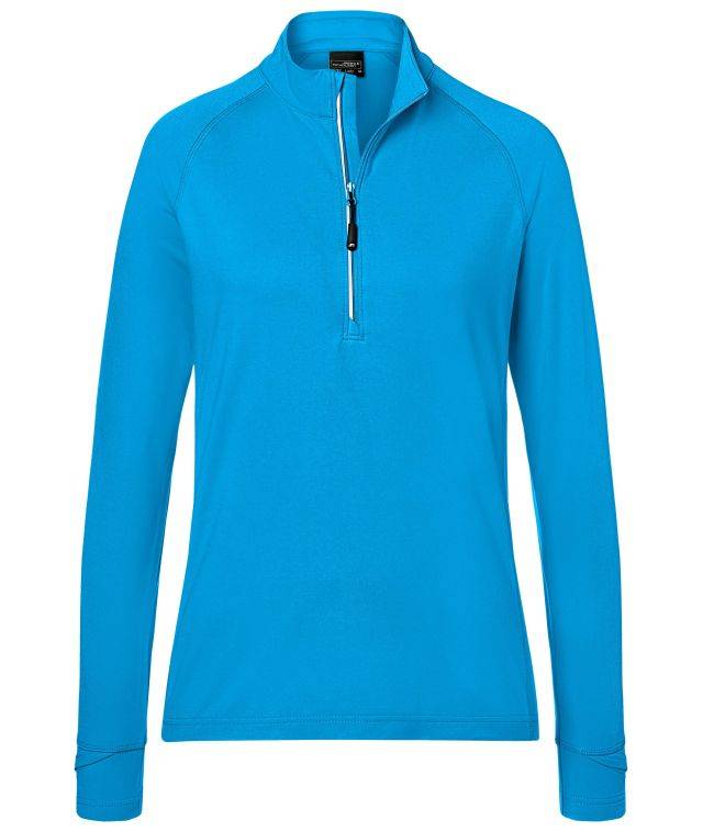 Ladies' Sports Shirt Half-Zip Langarm-Shirt mit Reißverschluss für Sport und Freizeit blau/neon, Gr. L