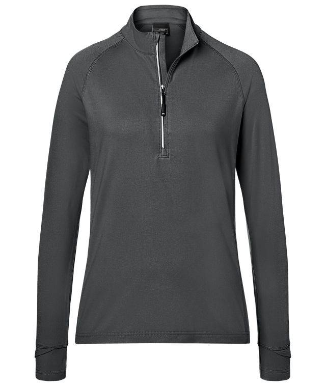 Ladies' Sports Shirt Half-Zip Langarm-Shirt mit Reißverschluss für Sport und Freizeit grau, Gr. XS
