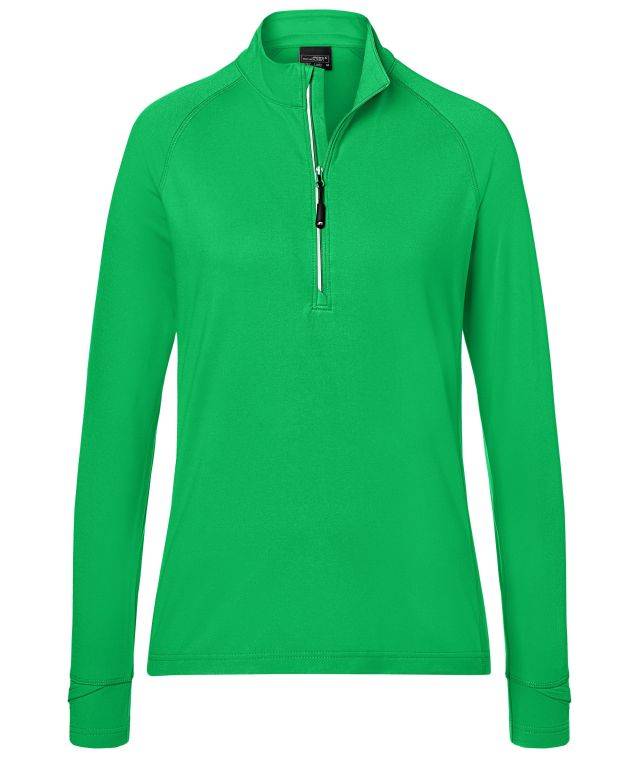 Ladies' Sports Shirt Half-Zip Langarm-Shirt mit Reißverschluss für Sport und Freizeit grün, Gr. L
