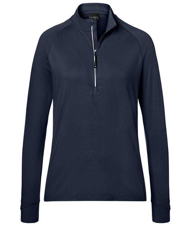 Ladies' Sports Shirt Half-Zip Langarm-Shirt mit Reißverschluss für Sport und Freizeit blau, Gr. XXL