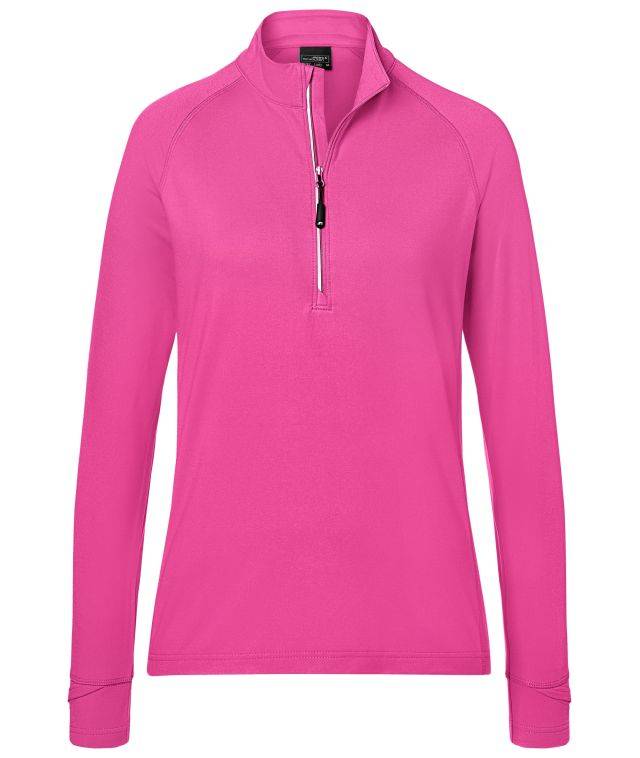 Ladies' Sports Shirt Half-Zip Langarm-Shirt mit Reißverschluss für Sport und Freizeit pink, Gr. M