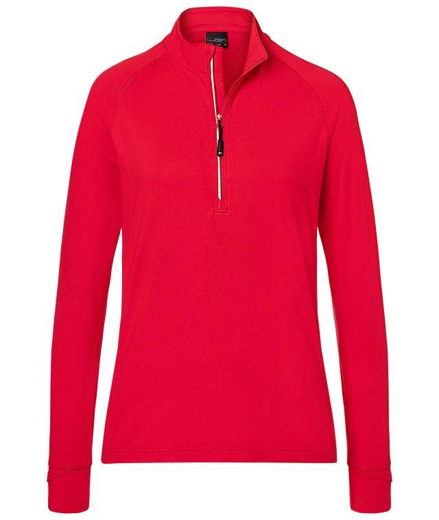 Ladies' Sports Shirt Half-Zip Langarm-Shirt mit Reißverschluss für Sport und Freizeit rot, Gr. XL