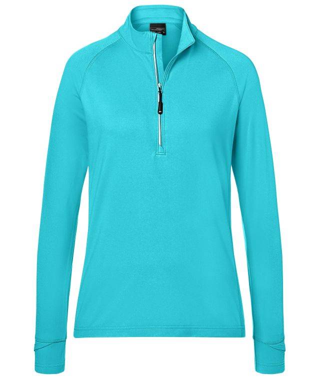 Ladies' Sports Shirt Half-Zip Langarm-Shirt mit Reißverschluss für Sport und Freizeit blau, Gr. L