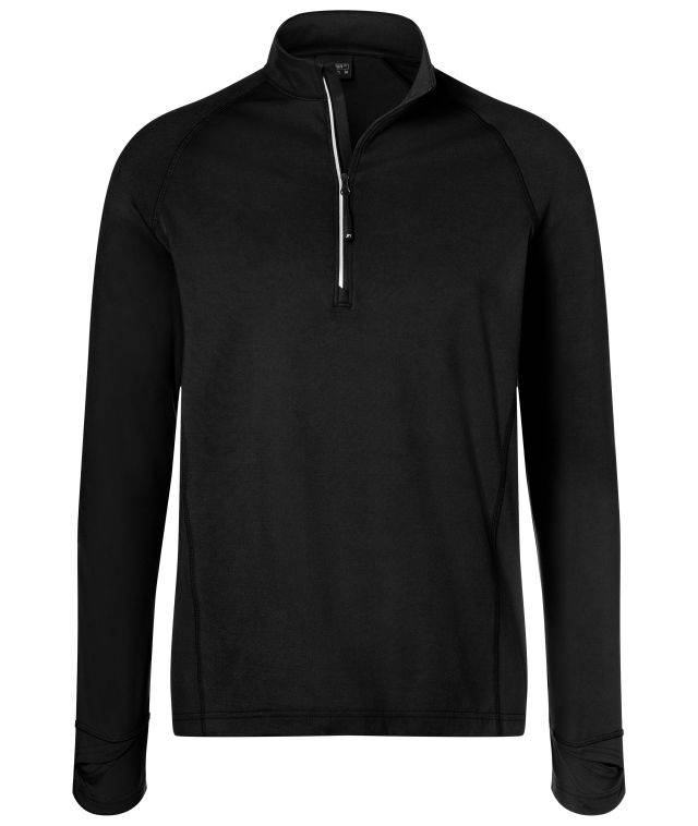 Men's Sports Shirt Half-Zip Langarm-Shirt mit Reißverschluss für Sport und Freizeit schwarz, Gr. XXL