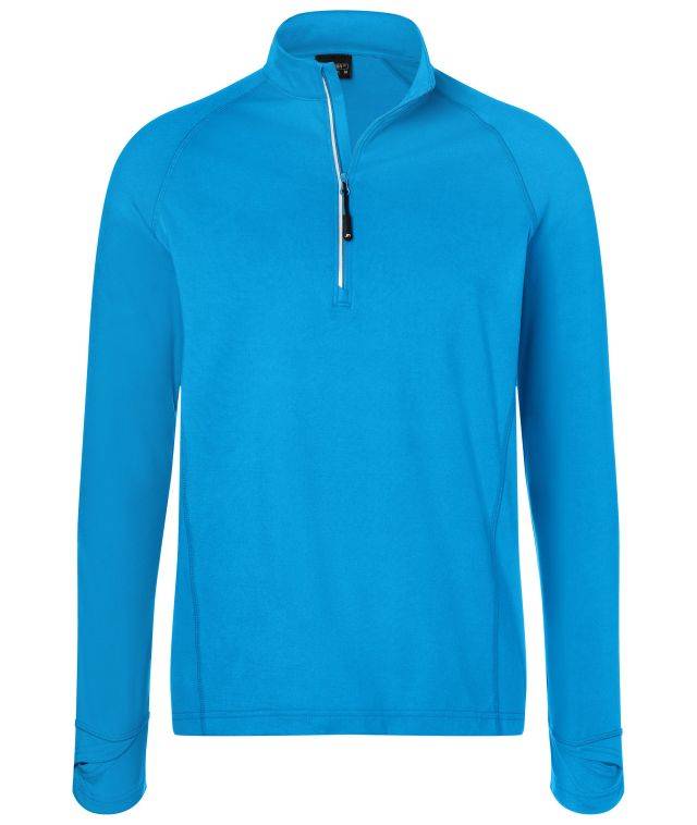 Men's Sports Shirt Half-Zip Langarm-Shirt mit Reißverschluss für Sport und Freizeit blau/neon, Gr. M