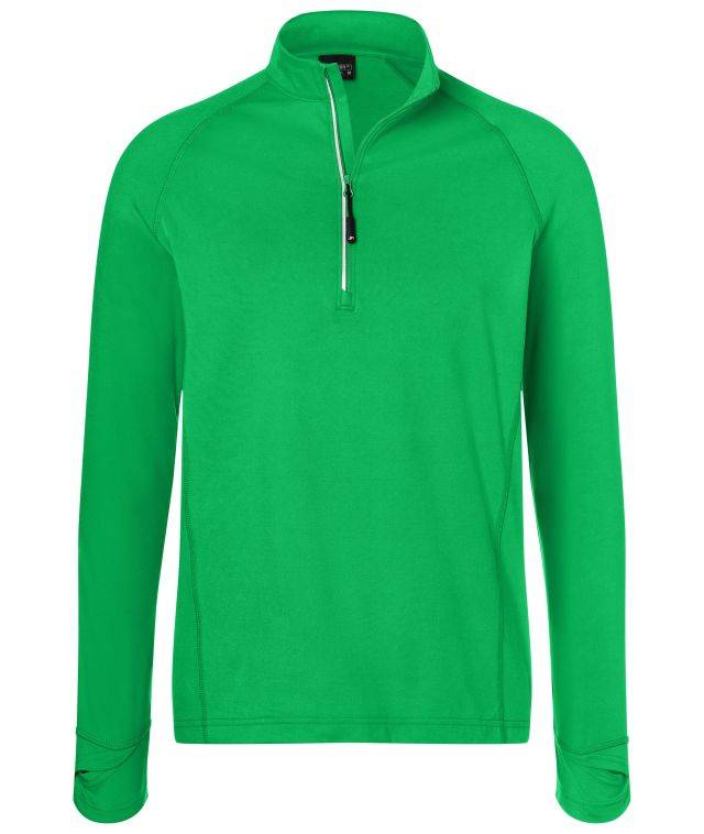 Men's Sports Shirt Half-Zip Langarm-Shirt mit Reißverschluss für Sport und Freizeit grün, Gr. XXL