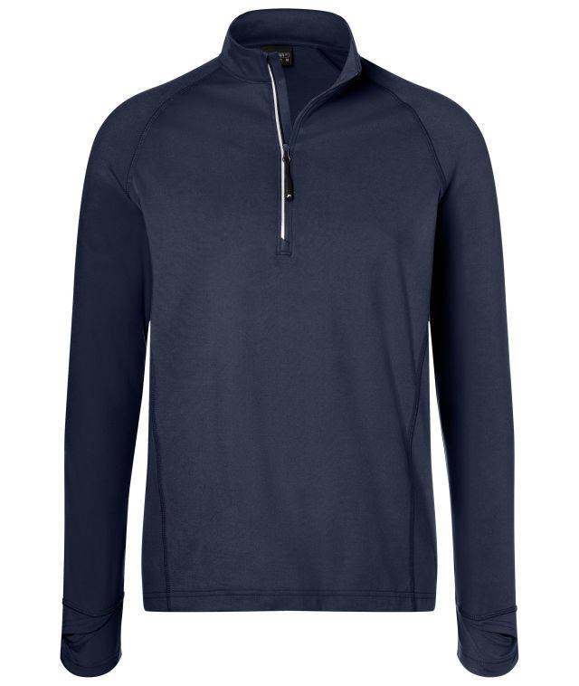 Men's Sports Shirt Half-Zip Langarm-Shirt mit Reißverschluss für Sport und Freizeit blau, Gr. M