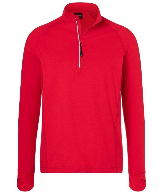Men's Sports Shirt Half-Zip Langarm-Shirt mit Reißverschluss für Sport und Freizeit rot, Gr. L