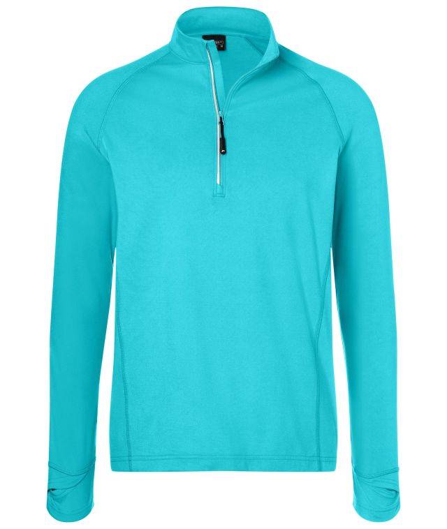 Men's Sports Shirt Half-Zip Langarm-Shirt mit Reißverschluss für Sport und Freizeit blau, Gr. M