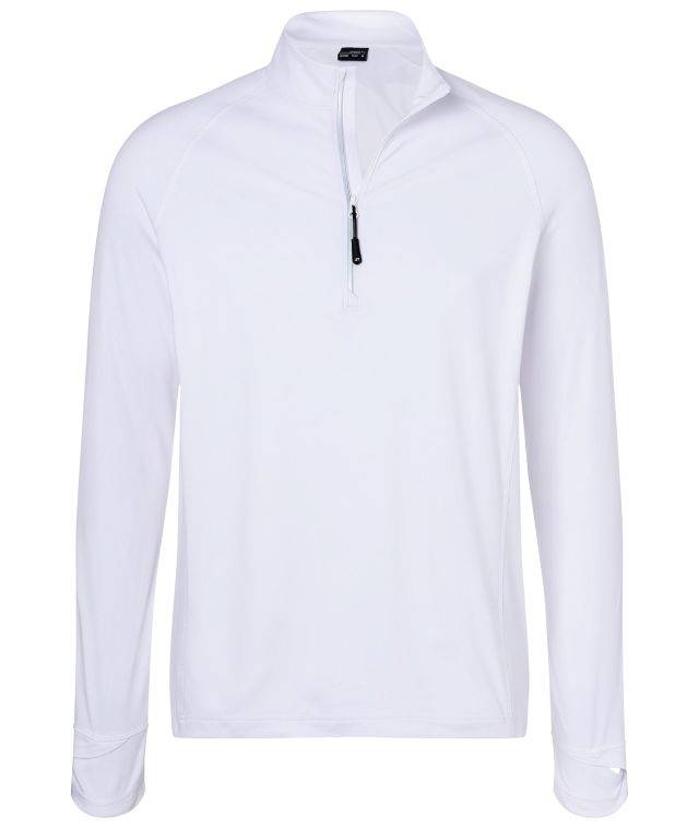 Men's Sports Shirt Half-Zip Langarm-Shirt mit Reißverschluss für Sport und Freizeit weiß, Gr. L