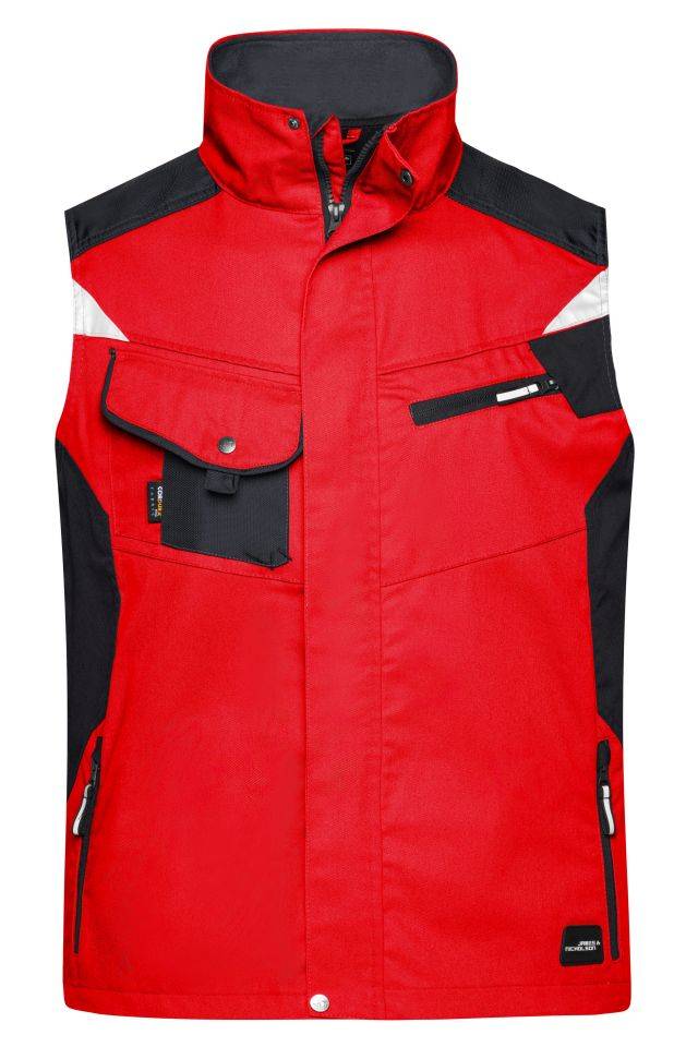 Workwear Vest - STRONG - Professionelle Weste mit hochwertiger Ausstattung schwarz/rot, Gr. S