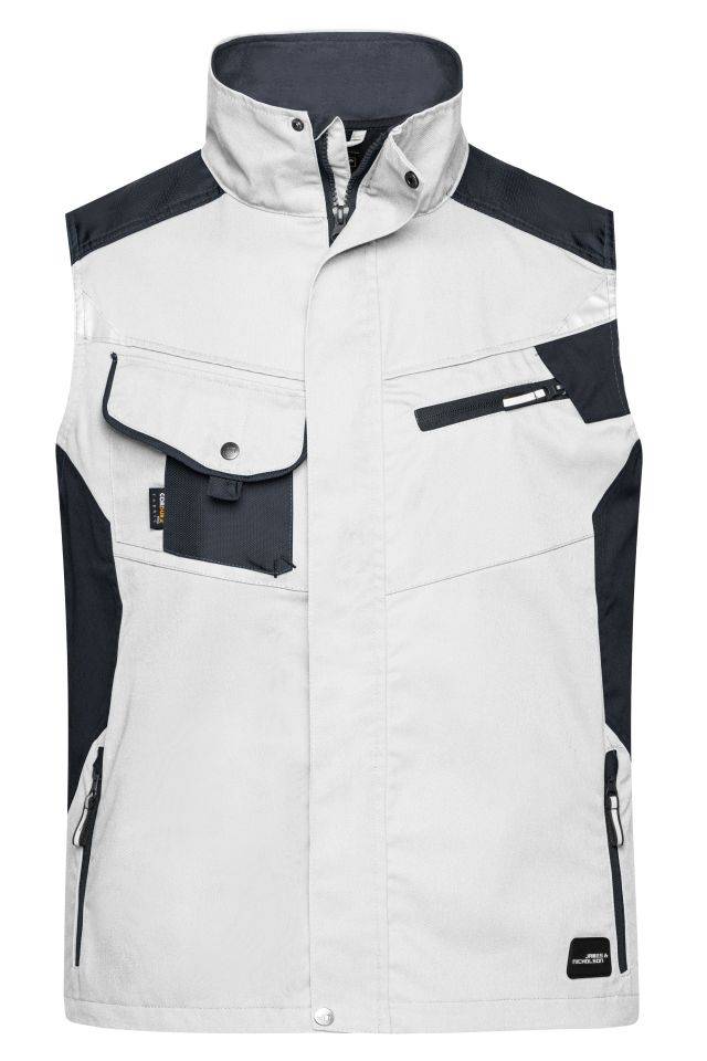 Workwear Vest - STRONG - Professionelle Weste mit hochwertiger Ausstattung weiß/grau, Gr. S
