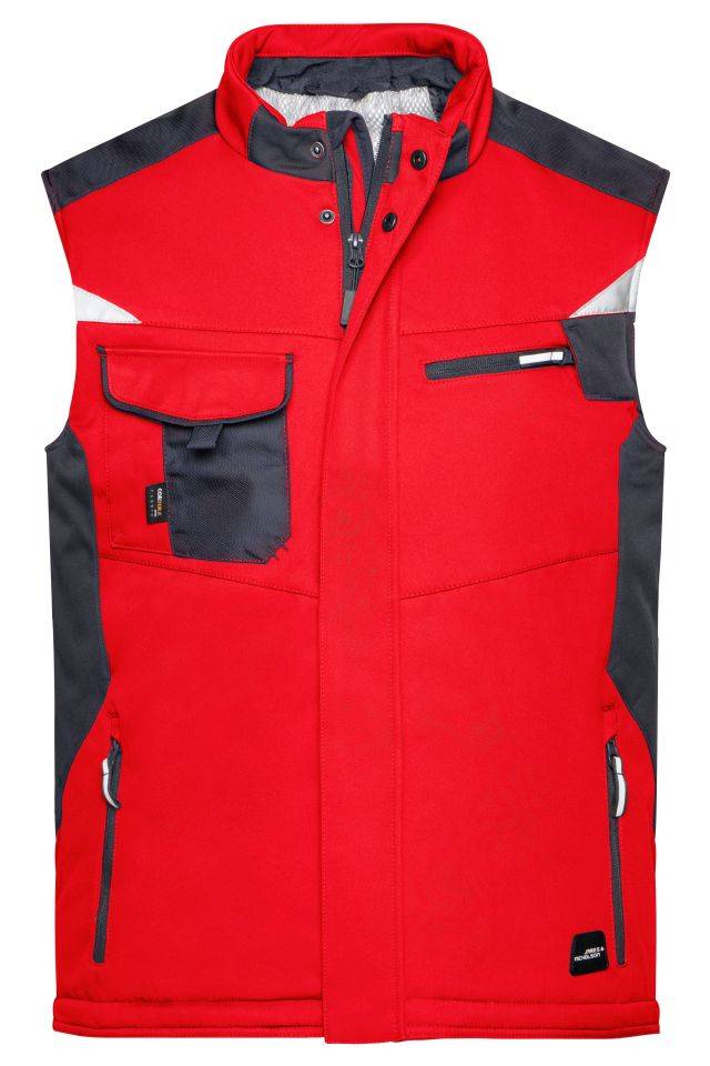 Craftsmen Softshell Vest - STRONG - Professionelle Softshellweste mit warmem Innenfutter schwarz/rot, Gr. XL
