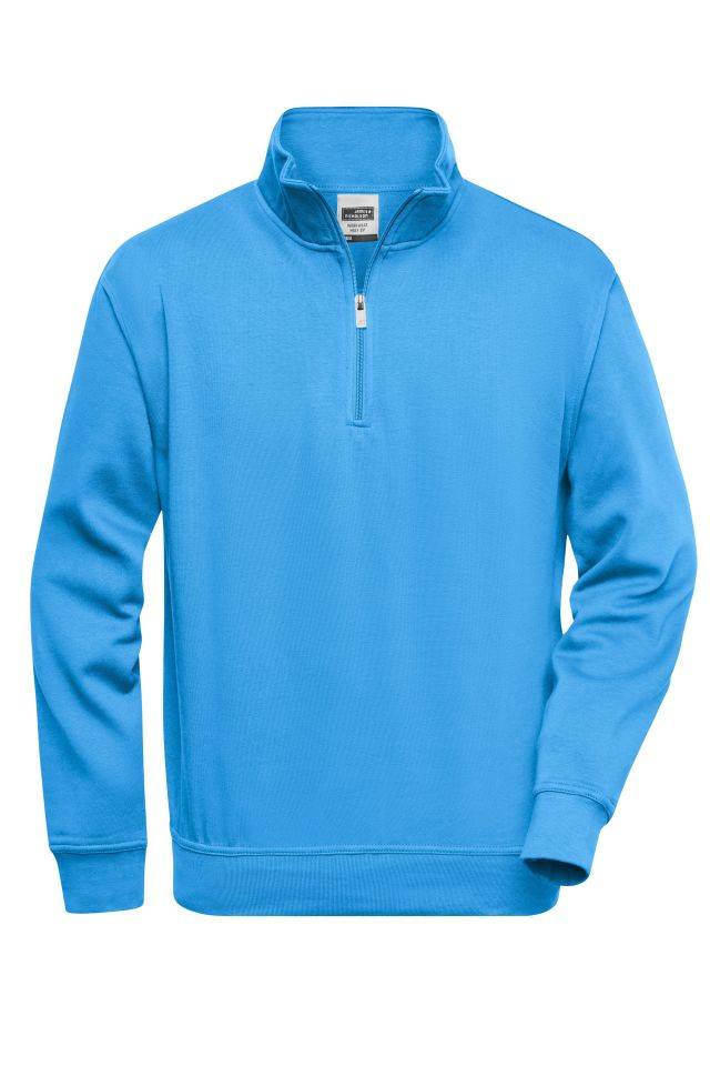 Workwear Half Zip Sweat Sweatshirt mit Stehkragen und Reißverschluss blau, Gr. 4XL