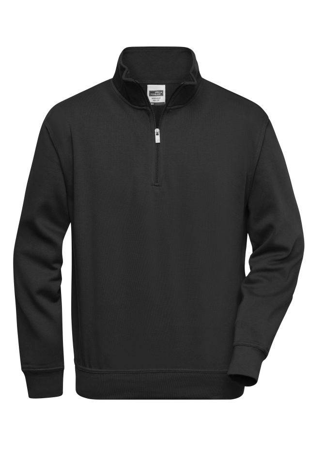 Workwear Half Zip Sweat Sweatshirt mit Stehkragen und Reißverschluss schwarz, Gr. L