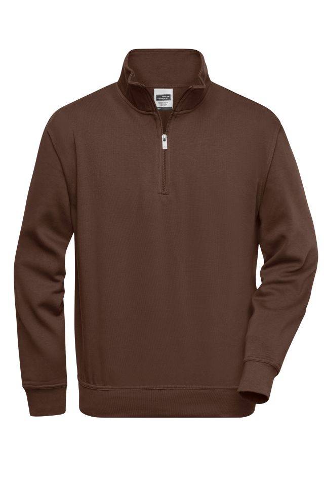 Workwear Half Zip Sweat Sweatshirt mit Stehkragen und Reißverschluss braun, Gr. XL