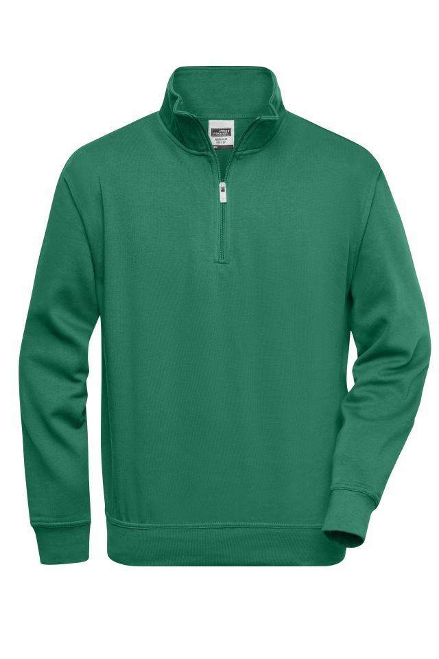 Workwear Half Zip Sweat Sweatshirt mit Stehkragen und Reißverschluss grün, Gr. L