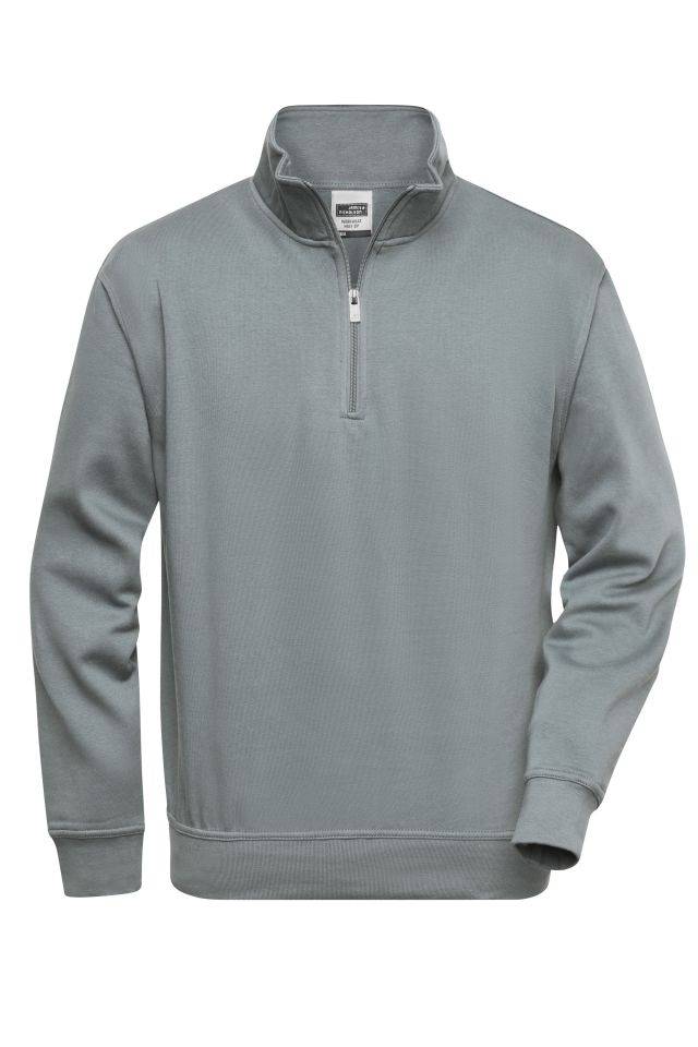 Workwear Half Zip Sweat Sweatshirt mit Stehkragen und Reißverschluss grau, Gr. XS